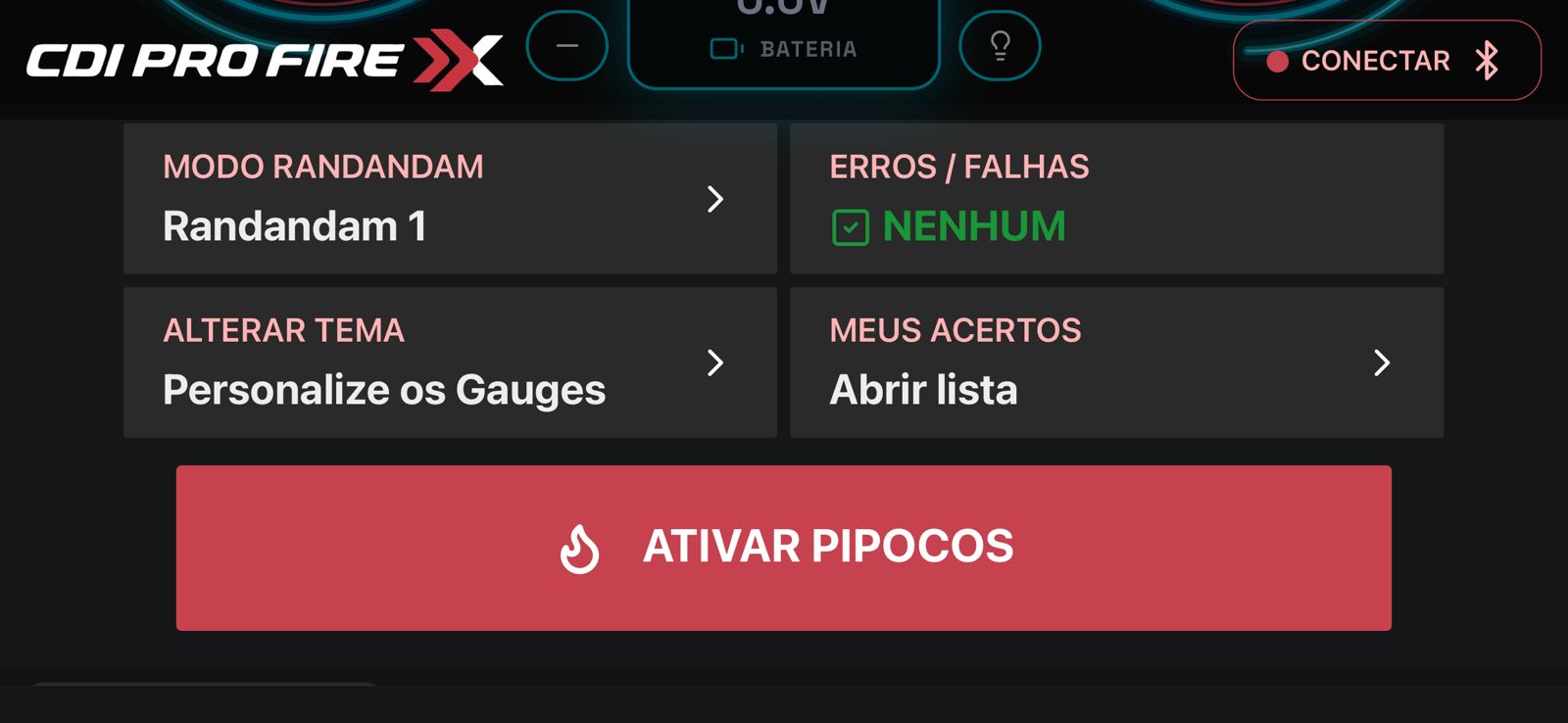 Ativação de pipocos e menus